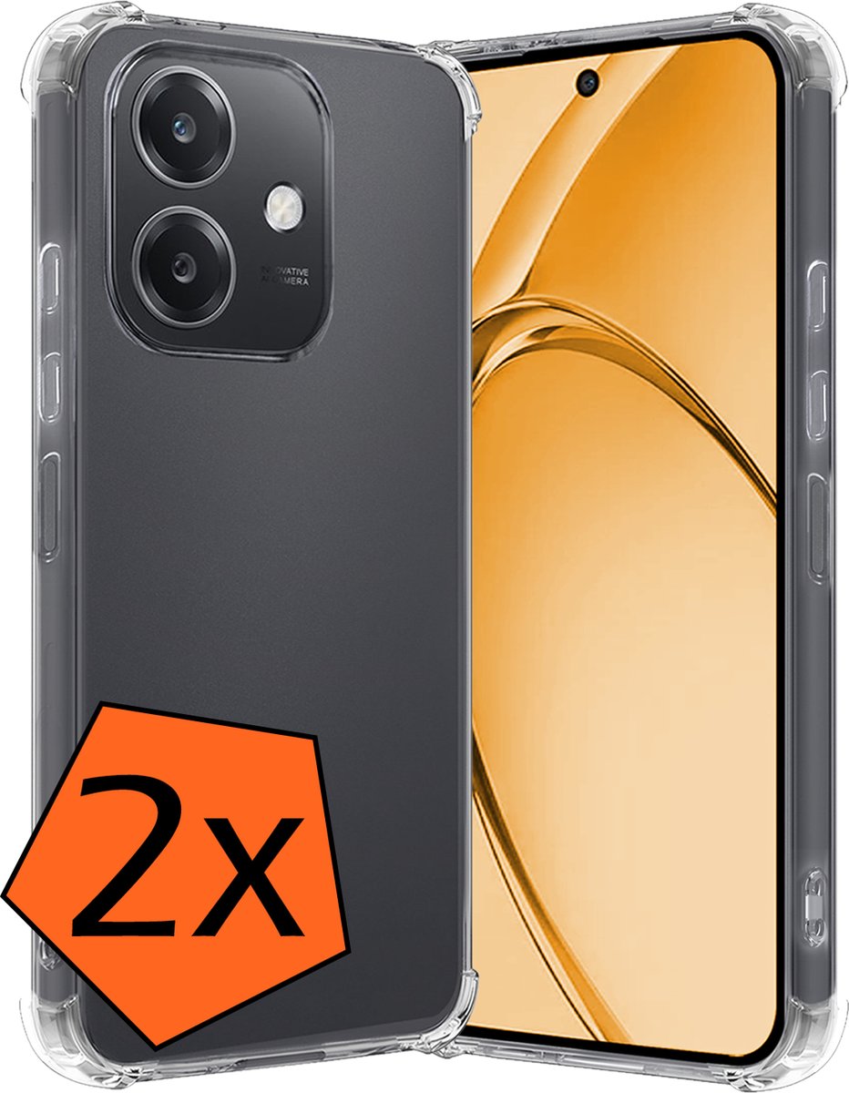 Hoes - 2 Stuks - Geschikt voor OPPO A40m - Sterk & Shockproof - Siliconen Case - Back Cover - Telefoon Hoesje Shock Proof - Transparant