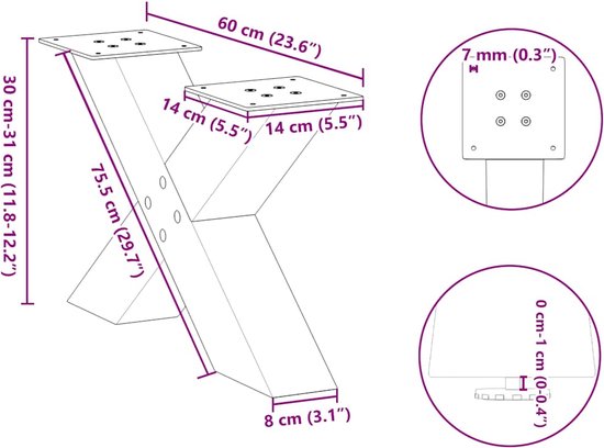 vidaXL Salontafelpoten - U-vormig - Staal - 28x43 cm Salontafel Potten