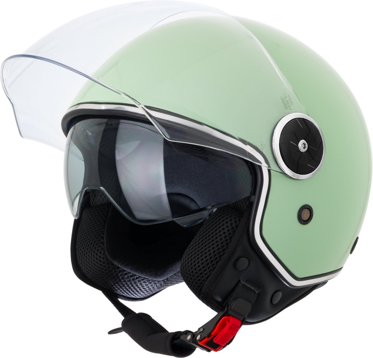 VINZ Tobia Jethelm met Zonnevizier | Scooterhelm & Motorhelm & Brommerhelm & Snorfietshelm | ECE 22.06 goedgekeurd | Lichtgewicht 1200 gram | Voor Heren & Dames | Inclusief Opbergzak | Mint - L