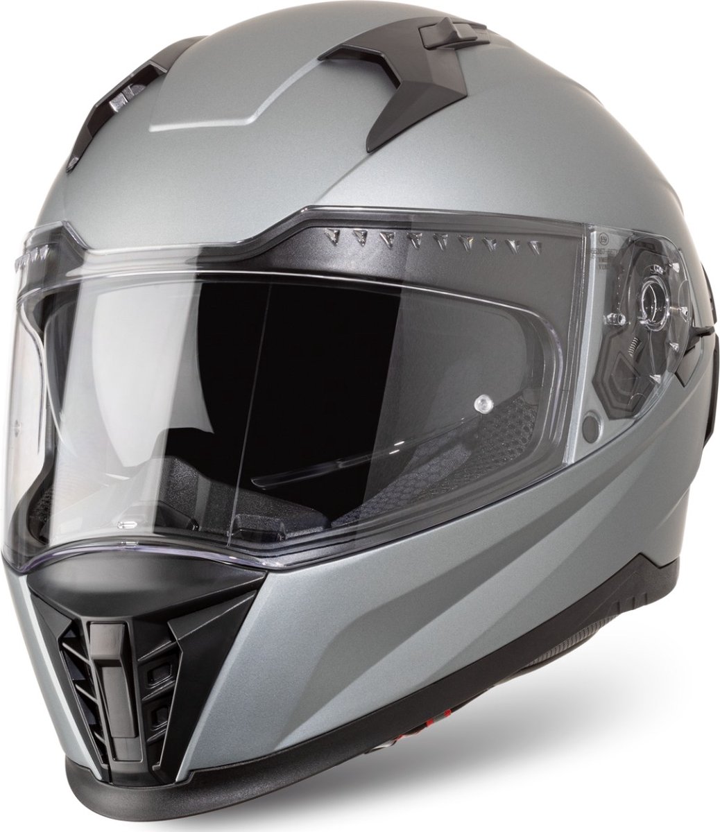 VINZ Perez Integraalhelm met Zonnevizier | Scooterhelm & Motorhelm & Brommerhelm | ECE 22.06 goedgekeurd | Voor Heren & Dames | Lichtgewicht 1500 gram | Inclusief Opbergzak | Metallic Grey - L