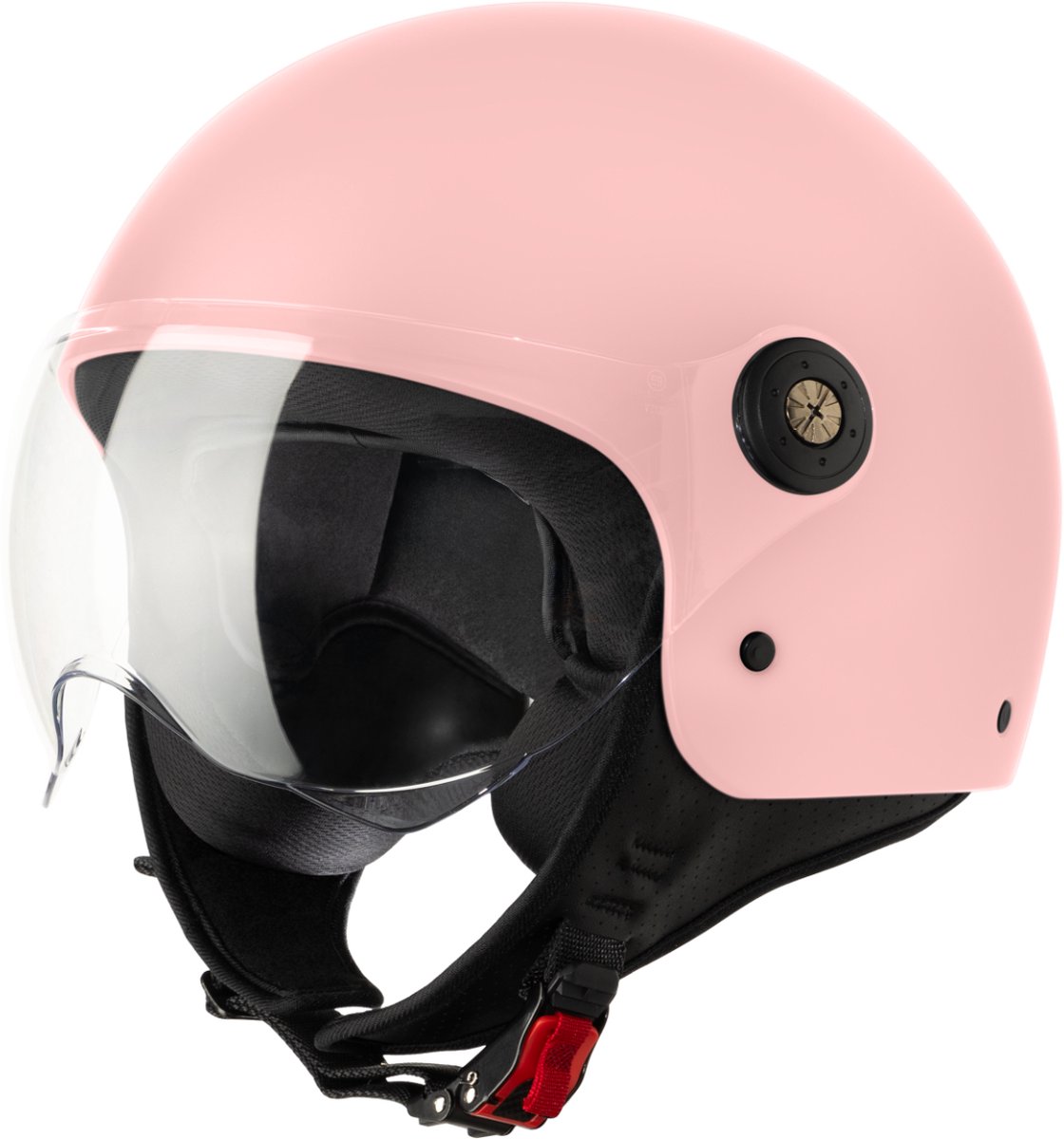 VINZ Duoro Jethelm met Vizier | Scooterhelm voor Vrouwen | Motorhelm Dames | ECE 22.06 goedgekeurd | Lichtgewicht 1100 gram | Inclusief Opbergzak | Mat Roze - M