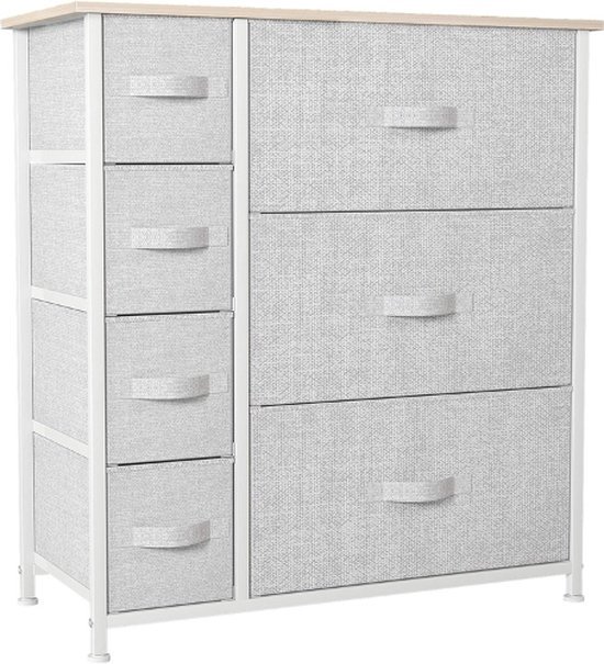 YITAHOME Ladekast slaapkamer met 8 laden opbergunit stalen frame houten top stoffen dressoir voor slaapkamer woonkamer, kast, zwart grijs