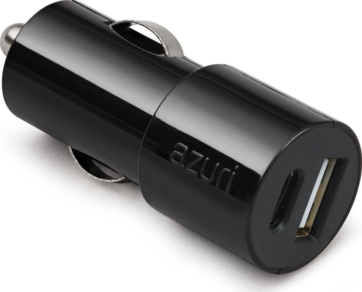 Azuri autolader met USB type C en USB type A poort - 30W - Universeel - Zwart