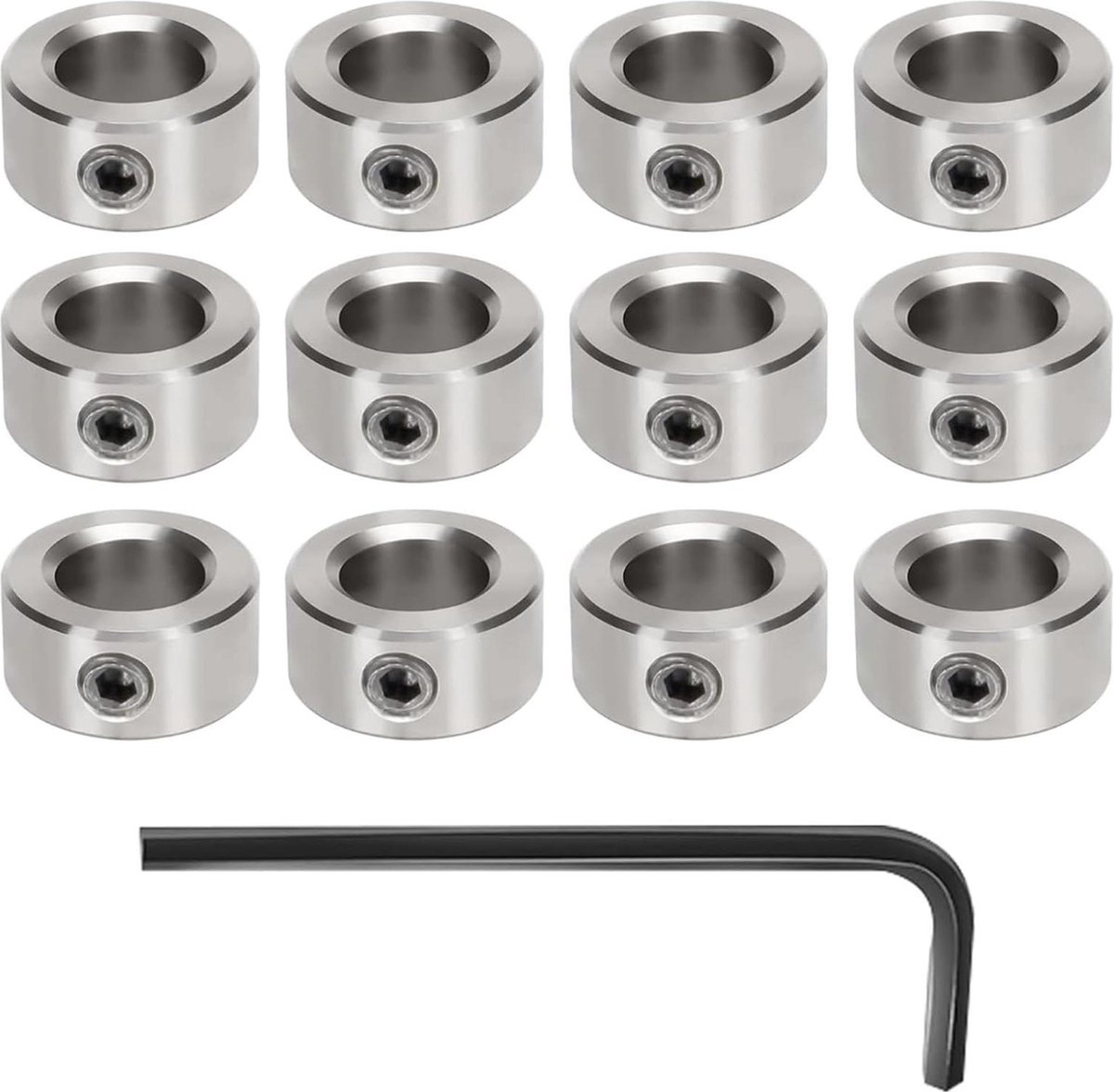 12 stuks stelringen met binnenzeskant - 8 mm - staal - schroefdraadborgring - diepteaanslagringen - as en kruiwagenwiel - CNC - 3D-printer .