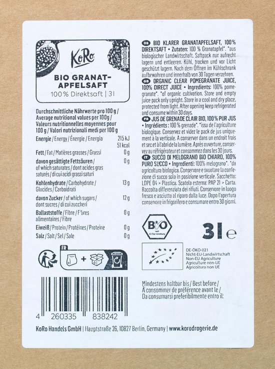 KoRo - Bio granaatappelsap bag-in-box 3 L van Koro — afbeelding 3