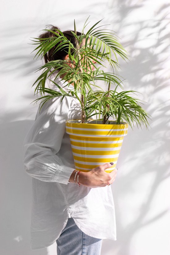 J-Line pot de fleurs Granada Stripes Handmade + Painted - céramique - jaune - medium - Ø 27 cm
