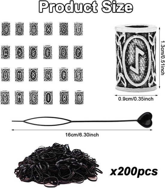 Kit 24 Perles De Barbe Viking En Métal Argenté Avec 6 Outils - Style Runique - Unisexe - Neuf