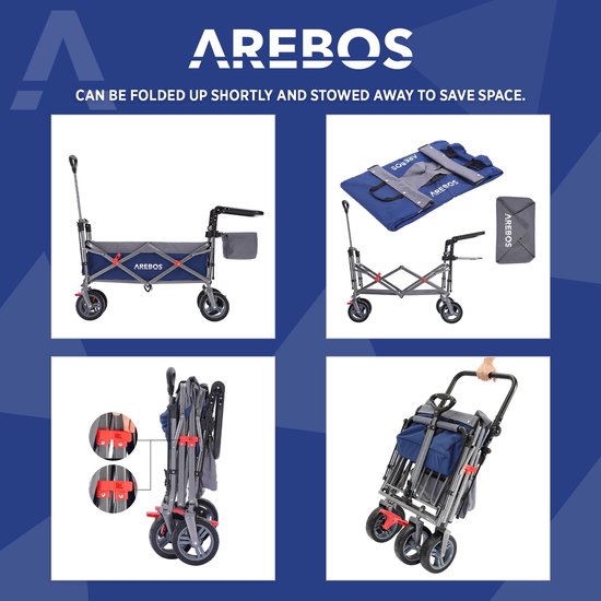 AREBOS Premium Bolderkar Opvouwbaar - Bolderkar - 100 kg - met Dak Blauw/ Grijs van AREBOS — afbeelding 3