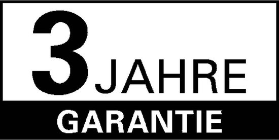 3 jaar garantie in zwart en wit.