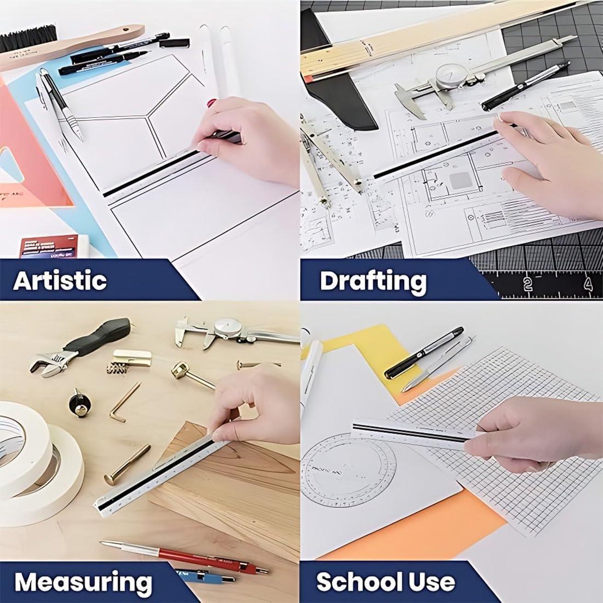 Schaal liniaal, kunststof driehoekige schaal, 30 cm architectuurliniaal, driehoekige liniaal, metrische liniaal (schaal 1:20, 1:25, 1:50, 1:75, 1:75, 1:100, 1:125