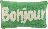 J-Line kussen Bonjour Getuft - katoen - groen/wit