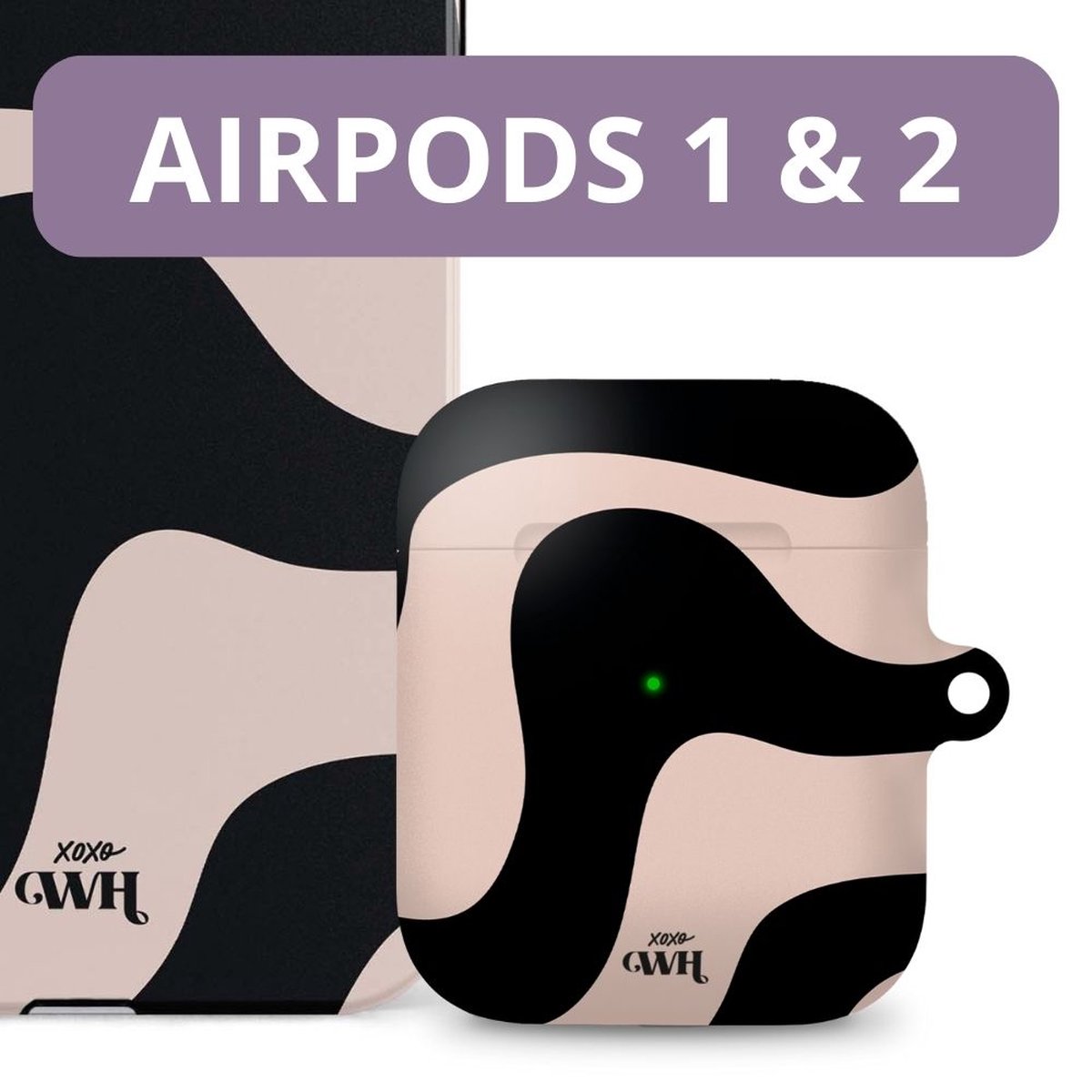 iPhone 16 Pro Max hoesje met AirPods case set Double Layer schokbestendig zwart beige golvend ontwerp - Afbeelding 3