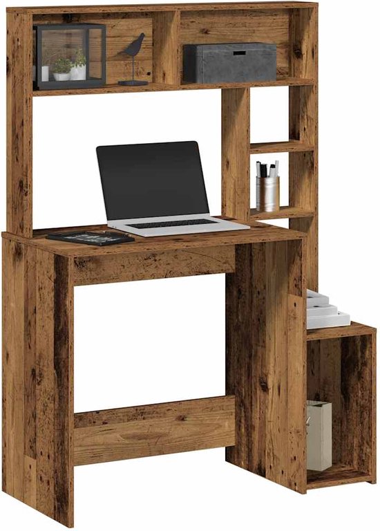vidaXL Bureau met schappen 100x45x140 cm bewerkt hout wit