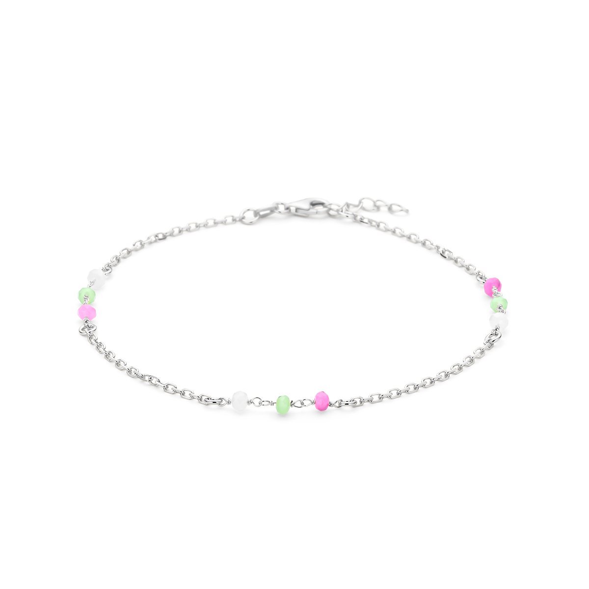 Enkelbandje meerdere kleuren kristal bolletjes 24 + 2 cm