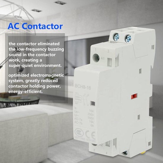 Ailao AC-bescherming 2P 16A 220V/230V 2NO – Geluidsarm, DIN-rail, Voor Huishoudelijk Gebruik
