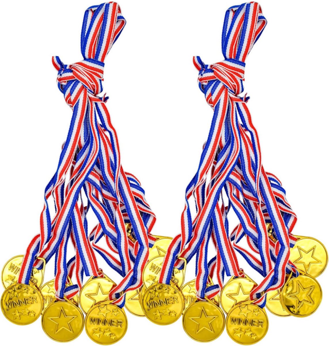 Henbrandt - 12 Stuks Gouden Medailles met Rood / Wit / Blauw Lint - Winnaars medaille voor kinderen - Traktatie voor Kinderfeestjes, School Sport en Toernooien — afbeelding 4