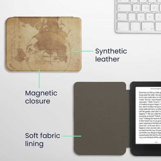 kwmobile e-reader hoesje geschikt voor Kobo Clara BW / Colour hoes - E reader flip case met magnetische sluiting - Ereader cover - Vintage Travel design in bruin / lichtbruin van Merkloos — afbeelding 4