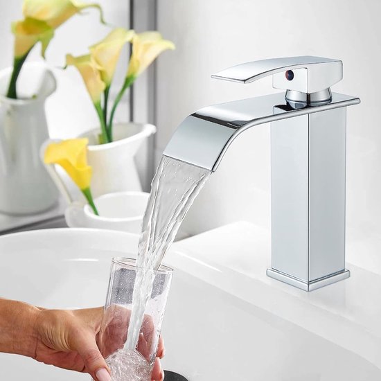 Chroom Waterval Wastafel Koud Warm Water Kraan Messing 360 ° Draaibare Badkamer Hydroklep Waterkraan Eengats Eengreepsmengkraan Badmengkraan Wastafel, Aanrechtkranen needed