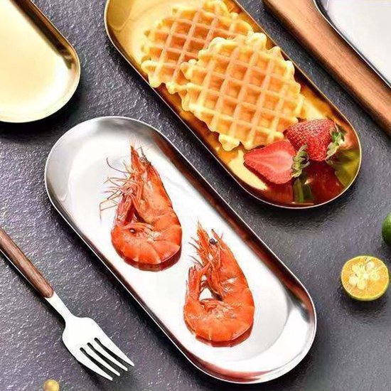 Set de 3 plateaux dorés, plateau ovale, plateau à desserts en acier inoxydable, plateau à café, adapté aux desserts, bonbons, fruits, boissons, bagues (3 pièces, grand, moyen et petit)