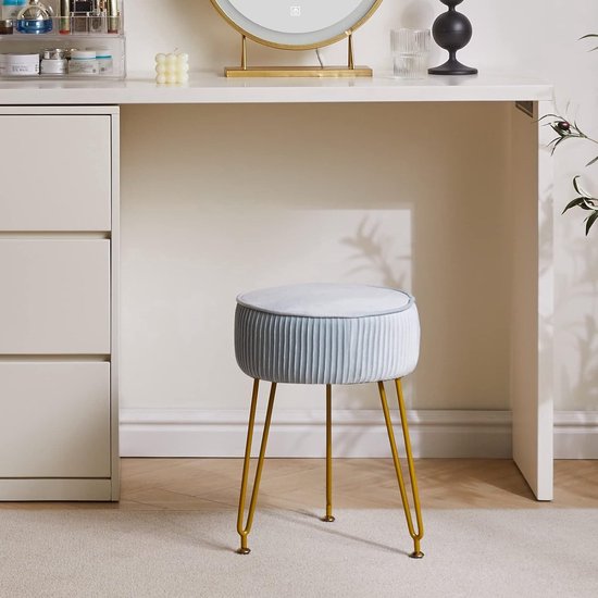 Ronde fluwelen voetenbankje - luxe poef - 1 stuk - crème-wit - fluweel