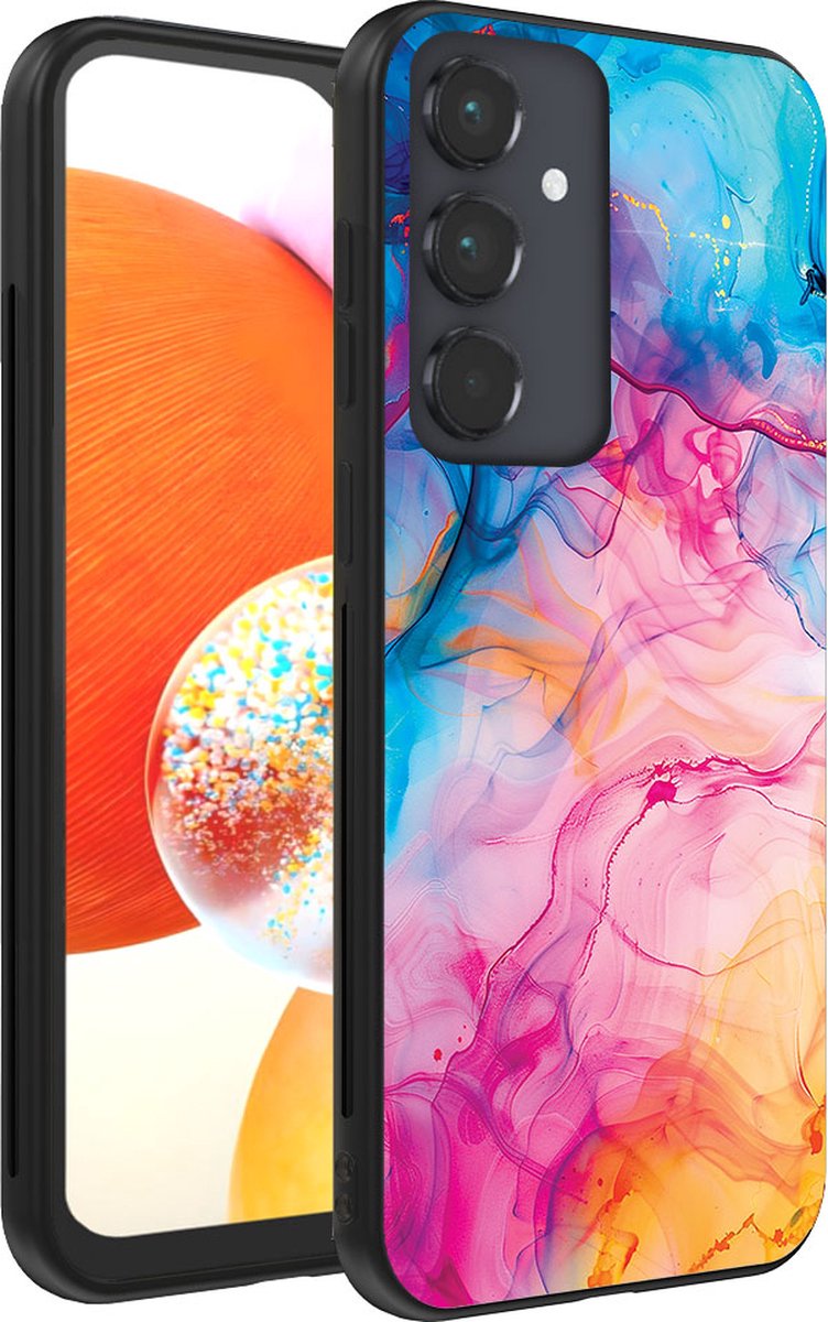 Smartphonica Telefoonhoesje Geschikt voor Samsung Galaxy A14 met Regenboog Acryl Marmer Opdruk - TPU Backcover Case Rainbow Acrylic Marble Design geschikt voor Samsung Galaxy A14