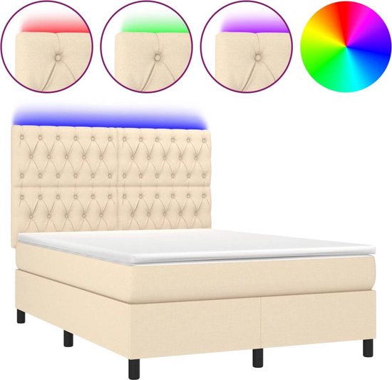 vidaXL Boxspring met LED crème 140x200 cm Boxspring - Bed Frame ...