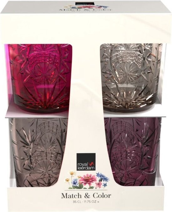 Royal Leerdam - Starla Match & Color - Waterglazen set - 4 delig - 35 cl - Roze - Glazen - Waterglas