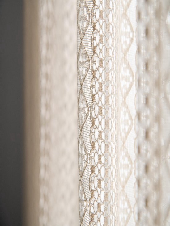 Boho Rideaux Crochets kanten Patchwork Semi-Occultant Bohème Glands Faits À La Main, Passe-Tige Fenêtre Traitement Vintage Rustique Ferme Rideaux Pour Salon Chambre, 1 Panneau 59"wx 86"l,150cmX220cm, Beige