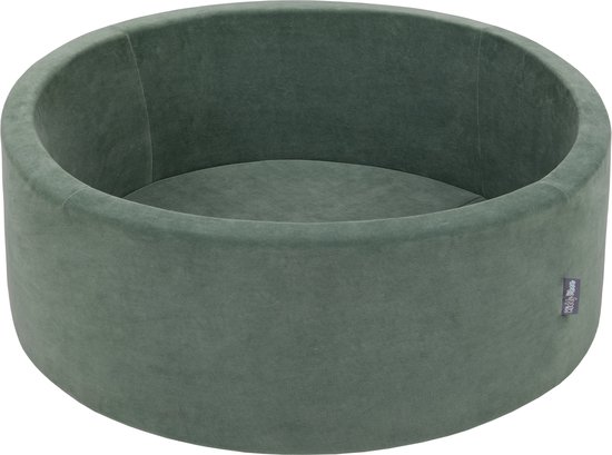 KiddyMoon piscine à balles ronde piscine à balles en velours 90x30cm/200 balles ∅ 7cm piscine à balles pour bébés, piscine de jeu pour tout-petits, fabriquée dans l'UE, vert forêt: turquoise foncé/vert gris/blanc