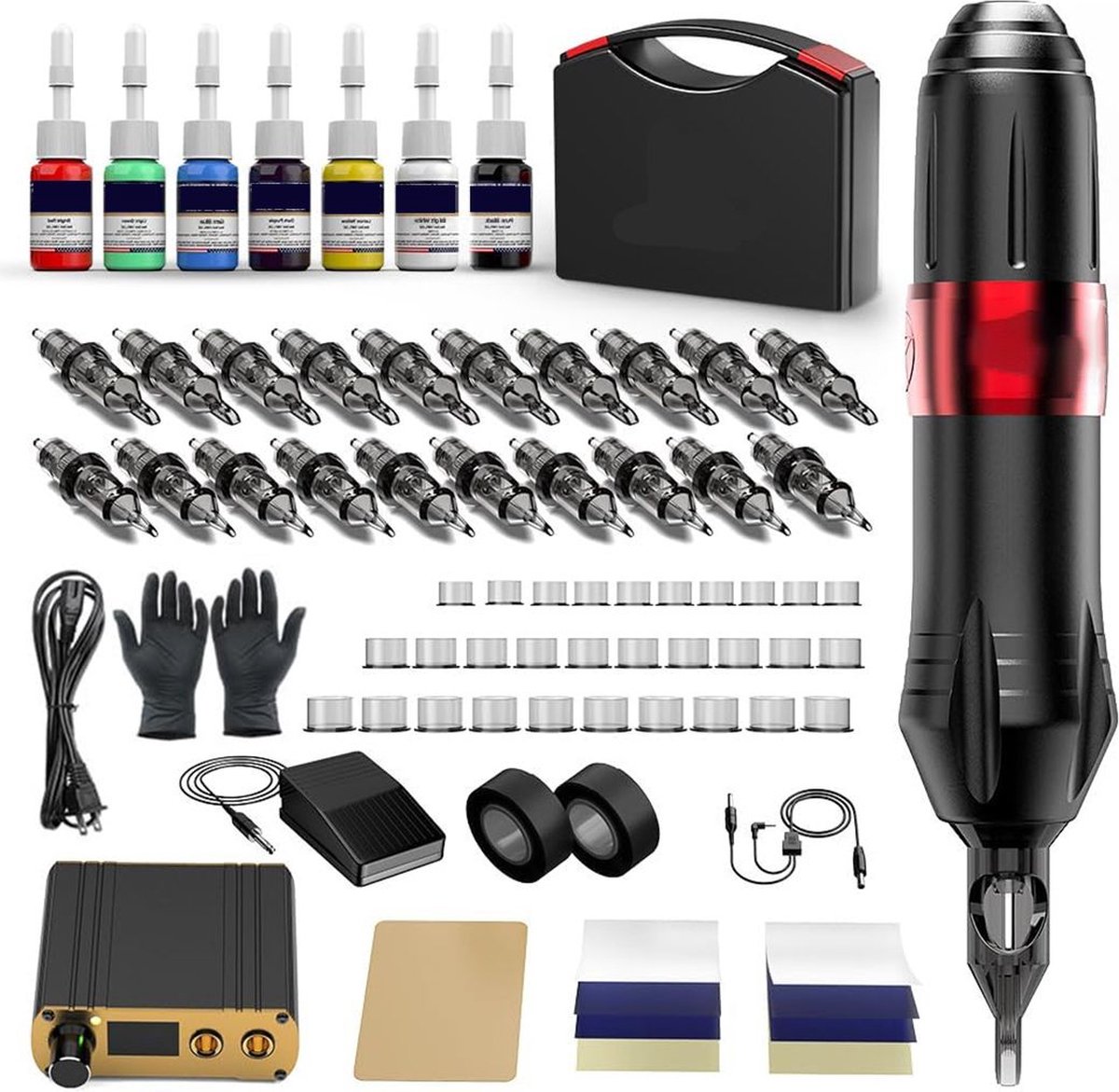 White-Label® Premium Tattoo Machine met Accessoires - Tattoo Machines Draadloos - Tattoo Set Inclusief Inkt en Naalden - Tattoo Kit voor Professionals en Beginners