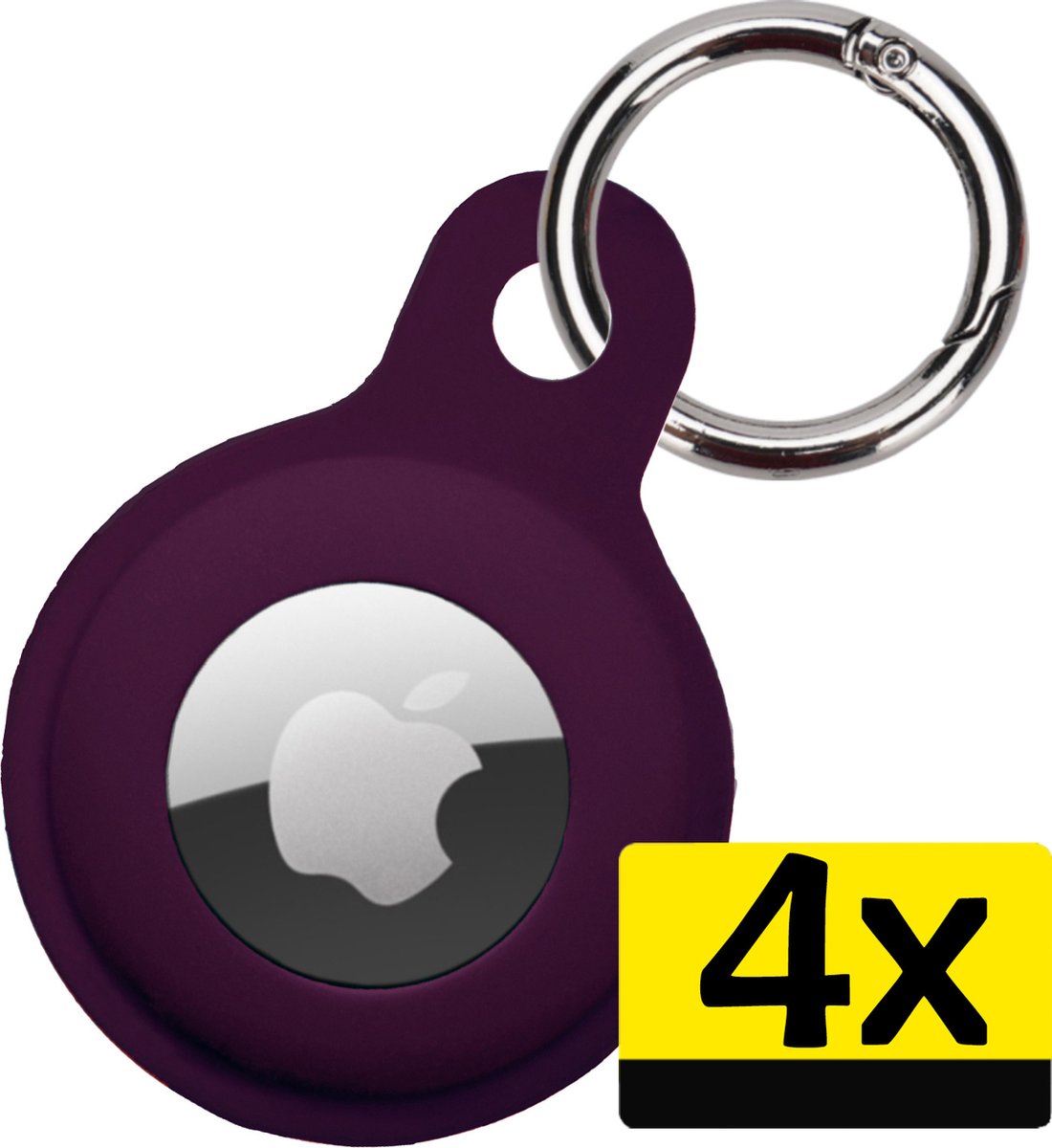 Hoesje Geschikt voor Apple AirTag Hoesje Sleutelhanger Houder - Siliconen Hoesje Geschikt voor Apple AirTag Hoesje - Aubergine - 4 Stuks
