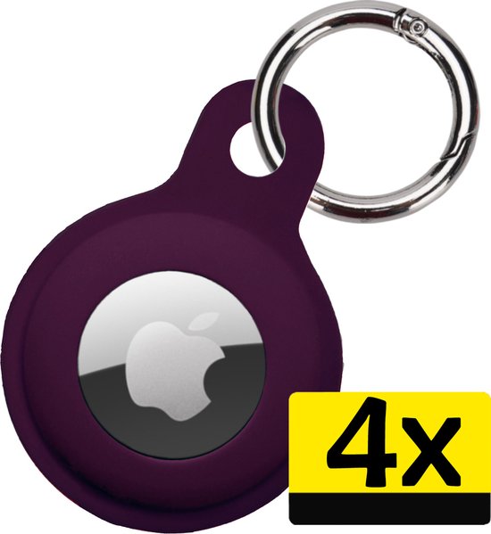 Étui adapté pour Apple AirTag Case porte-clés - Étui en Siliconen adapté pour Apple AirTag Case - Aubergine - 4 pièces