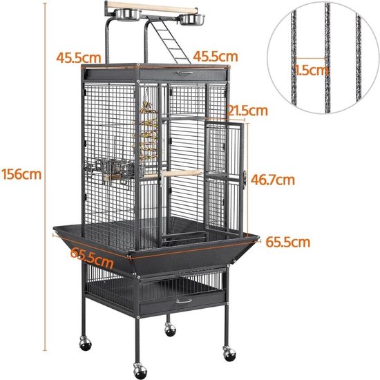 Volière voor buiten - Vogelkooi parkieten met wielen en accessoires