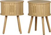 sweeek - Set van 2 ovale nachtkastjes met 2 schuifdeuren, gegroefd houteffect, l40 x b34 x h548cm