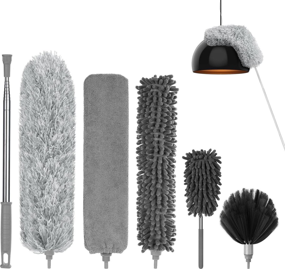 Goedkoopste 8 stuks Microvezel Stof Chenille Duster met Lang Handvat - Herbruikbare en Buigbare Stofzuiger Opzetstuk voor het Reinigen van Dak