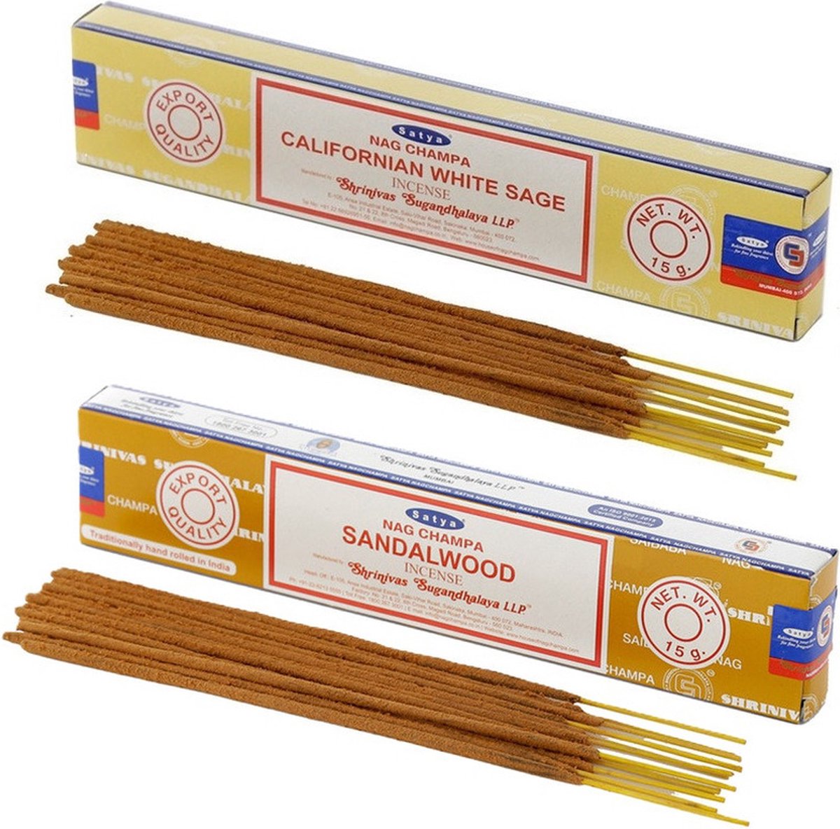 Satya Wierook cadeaus set - 2x geurstokjes - Sandelhout en Witte Salie geur - Meditatie Oranje