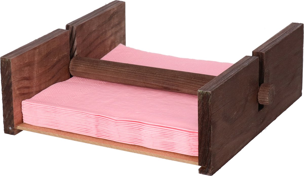 Cm Servettenhouder - Vierkant - hout - donkerbruin - 21 x 19 x 7 cm