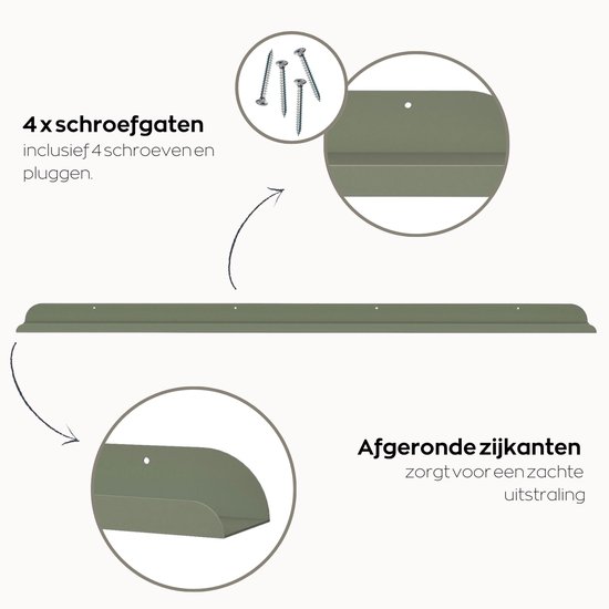 Hoya living - Fotolijstplank Lima - metaal - 80cm - Kleur Salie groen