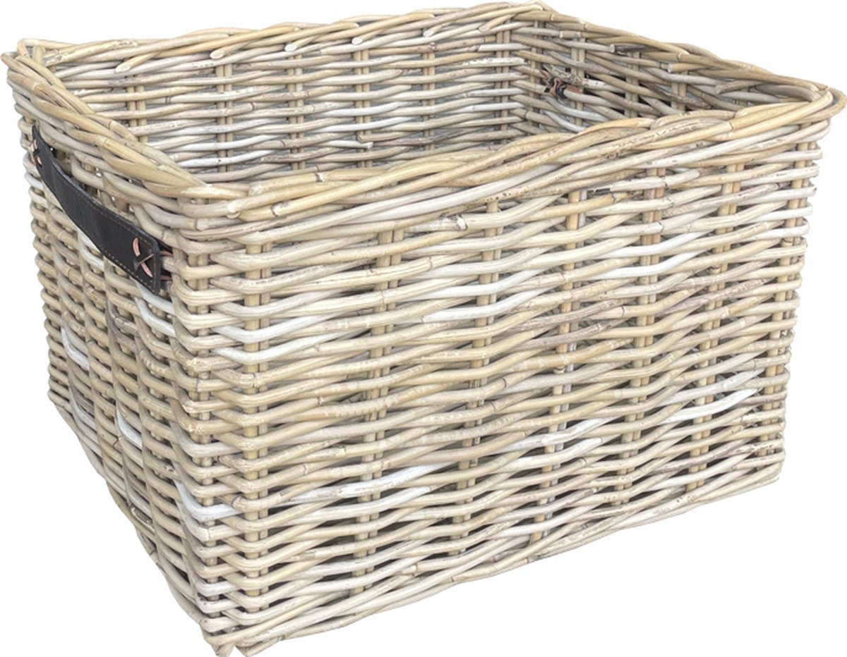 Open Rotan Mand Leder - 30x26xH20 cm - Kastmand