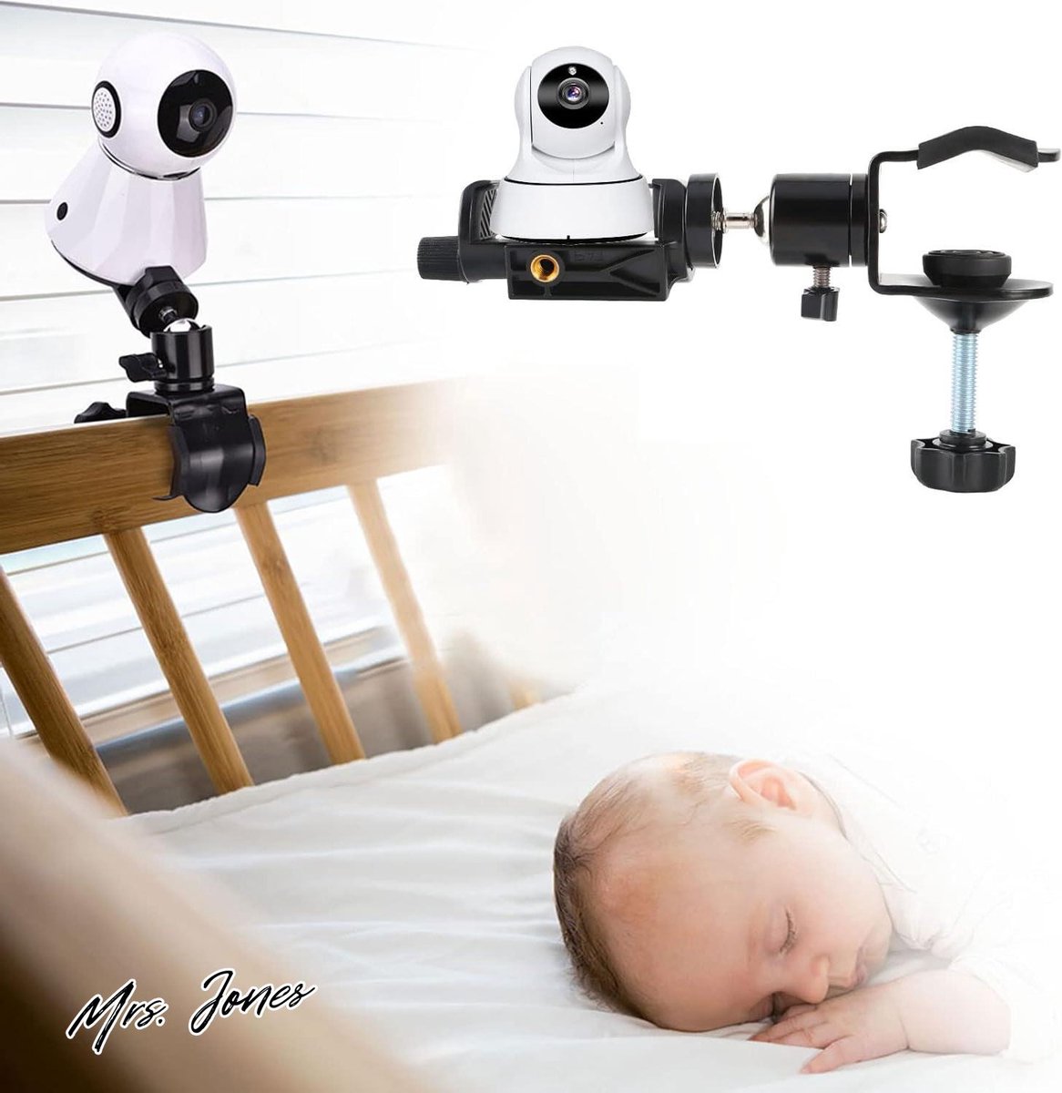 Mrs. Jones Universele verstelbare babyfoonhouder - standaard voor babymontage - 360 graden draaibare stabiele camera-montagebeugel - wieg - baby - monitor .
