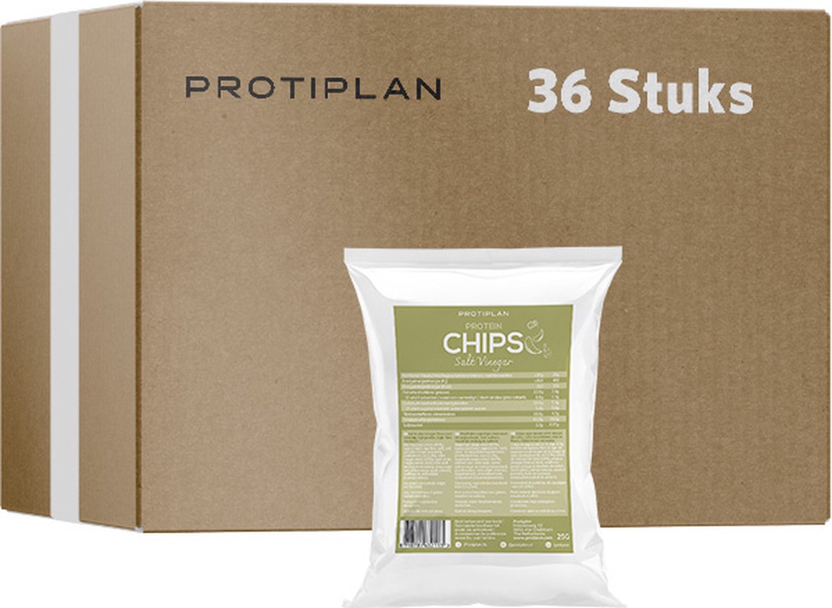 Goedkoopste Protiplan | Protein Chips | Zout Azijn | 36 stuks | 36 x 25 gram | Low carb snack | Snel afvallen zonder hongergevoel!