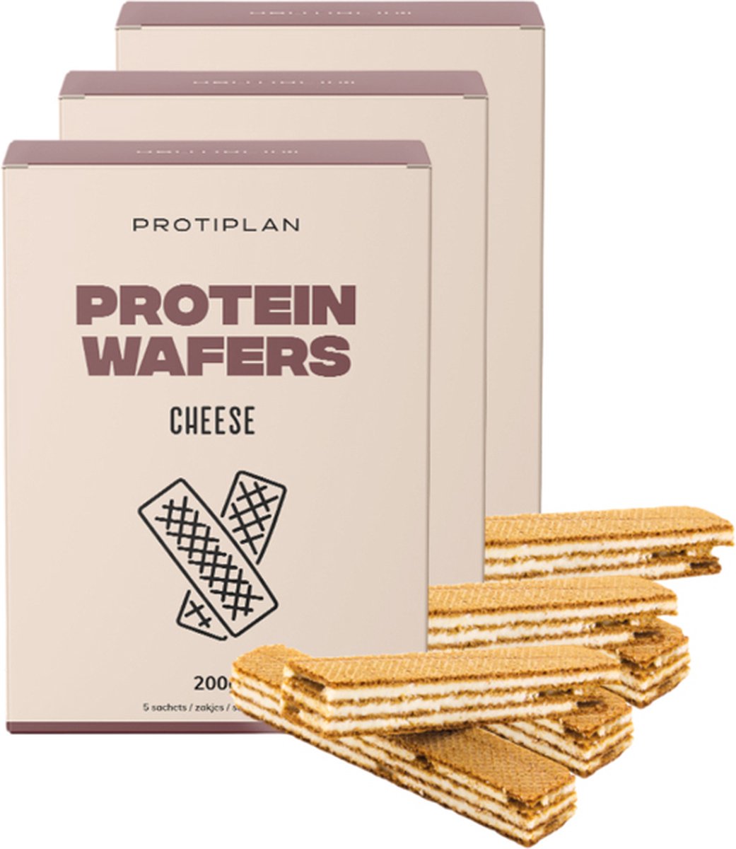 Goedkoopste Protiplan | Protein Wafers Cheese | Kaaswafeltjes | 3 stuks | 3 x 10 x 20 gram | Eiwitrepen | Koolhydraatarme sportvoeding | Afslanken met Proteïne repen| Koolhydraatarme Wafel | Snel afvallen zonder hongergevoel!