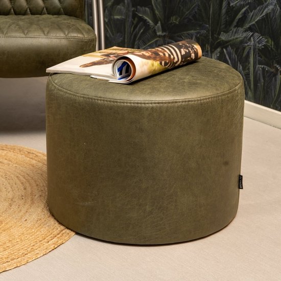 Foto: Olivas poef rond met opbergruimte voetenbankje hocker op pootjes ribstof zwart