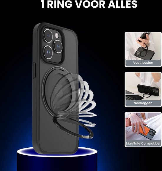 Casify adapté à iPhone 13 Pro Max MagSafe Case avec béquille réglable à 360° - Zwart Mat