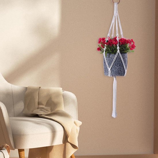 Set van 4 bloempotten, macramé, hanglampen, planten met 4 metalen haken