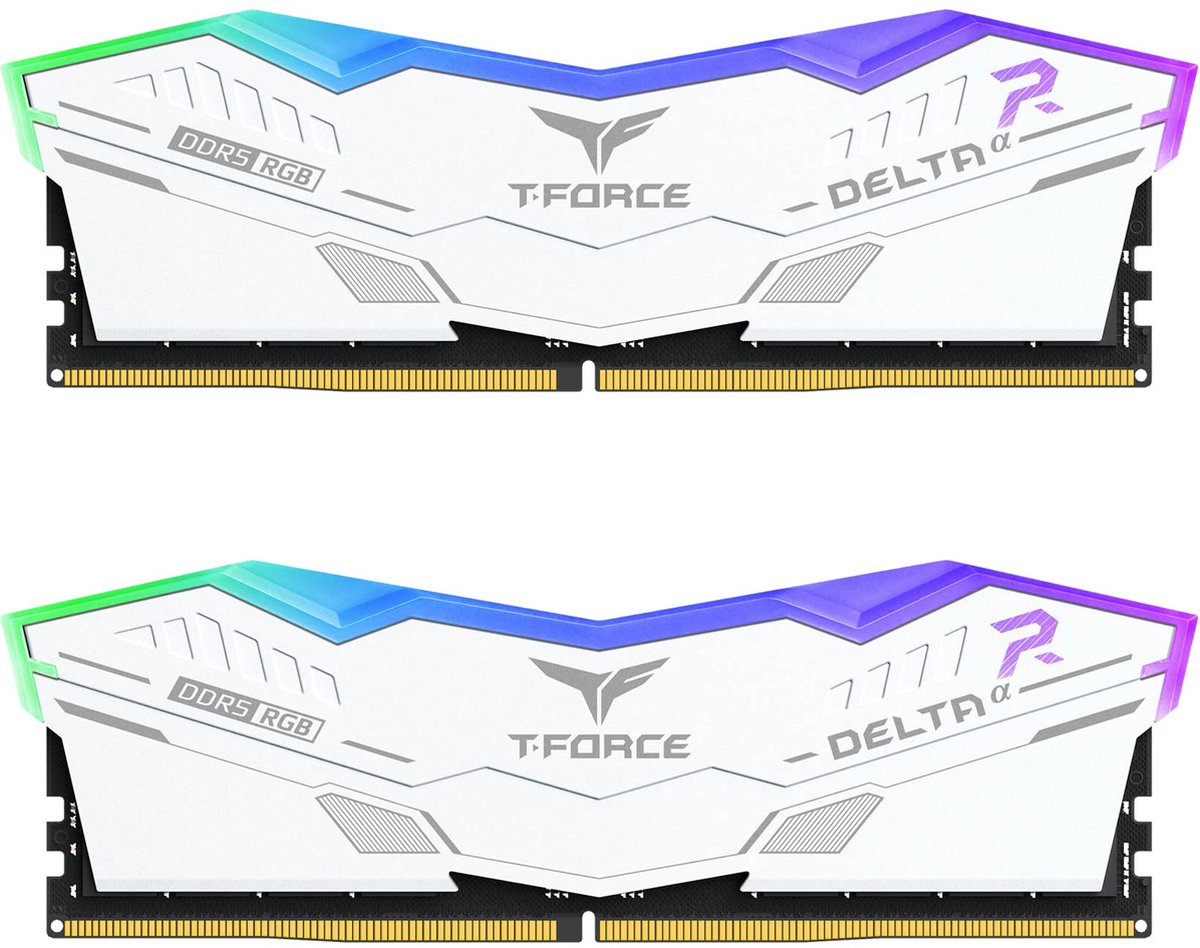 Team Group T-Force Delta RGB - Geheugen - DDR5 - 32 GB: 2 x 16 GB - 288-PIN - 6000 MHz / PC5-48000 - CL38 - 1.25V - AMD EXPO - On-Die ECC - PMIC - wit