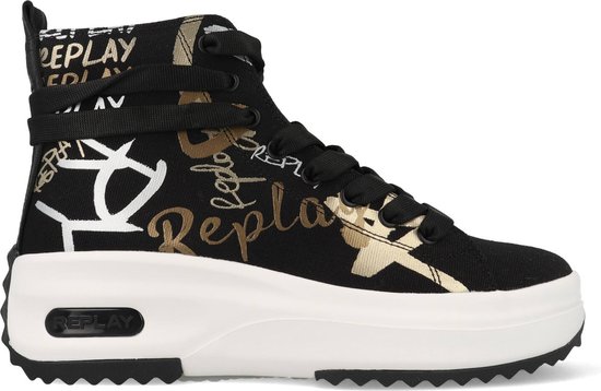 Replay - Aqua 2 Popart - Dames - Hoge sneaker - Zwart - Maat 38