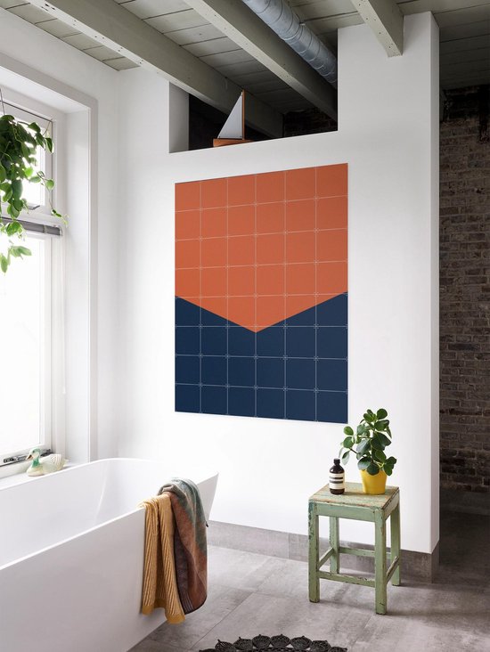 IXXI Color blocking - Orange Blue, Allon Dery - 80 x 100 cm - Support de suspension gratuit - Grande décoration murale et posters - Design graphique, Géométrique