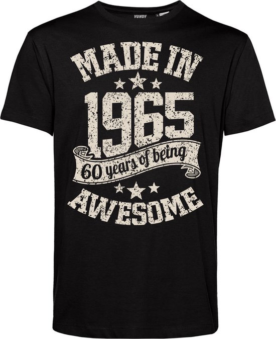 T-shirt Made in 1965 | 60 jaar shirt | verjaardag cadeau voor mannen | Zwart | maat L