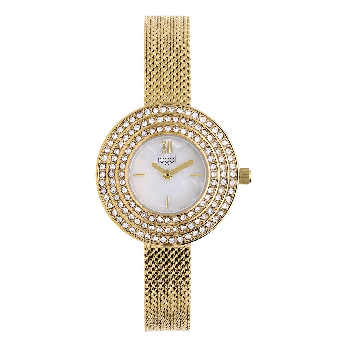 Lucardi Dames Regal dames horloge goud, drie rijen zirkonia - Horloge - Alloy - Goudkleurig - 29.10 mm